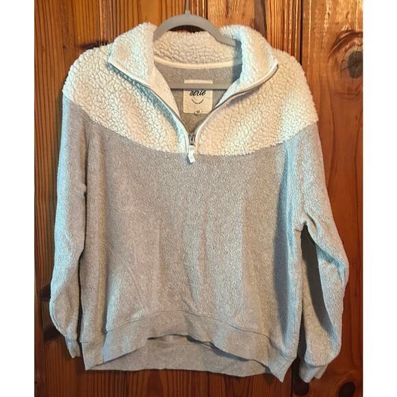 Aerie gray/white oversized Sherpa/fleece quarter zip womens size XXS - Picture 1 of 3